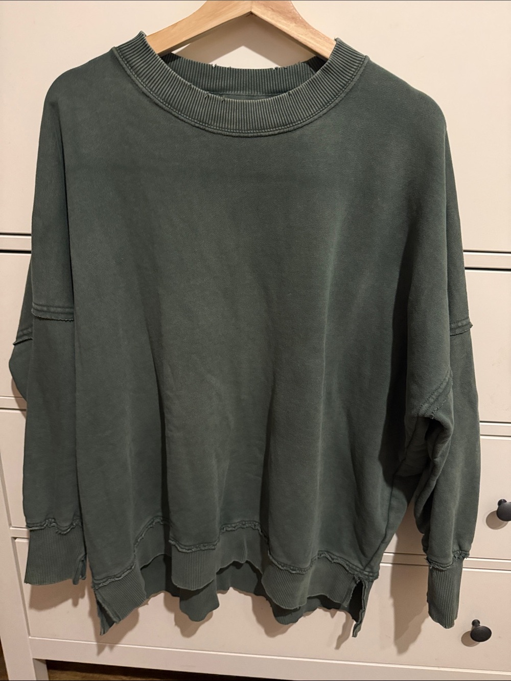 aerie Distressed Green Oversized Crewneck Sweatshirt